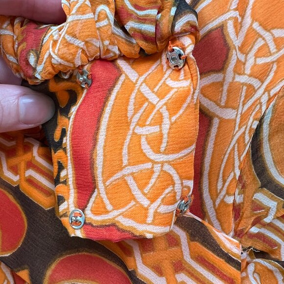 Vintage Union Made Maxi Dress Long Puffed Poof Balloon Sleeve Boho Print 60s 70s - Picture 7 of 8